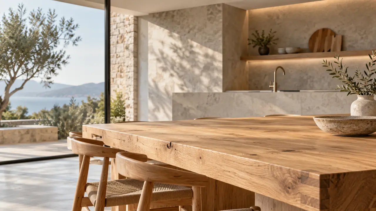 Intérieur contemporain rénové avec des éléments en bois massif