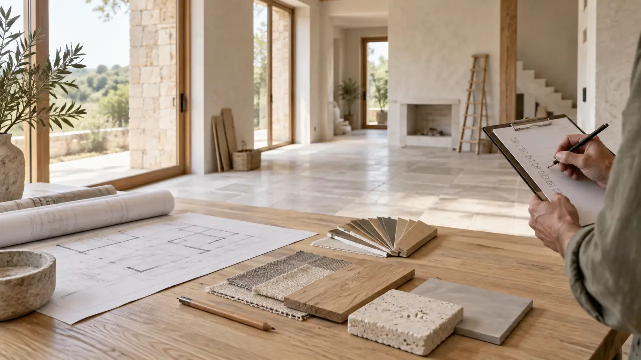 Intérieur contemporain en rénovation avec matériaux naturels et lumière naturelle