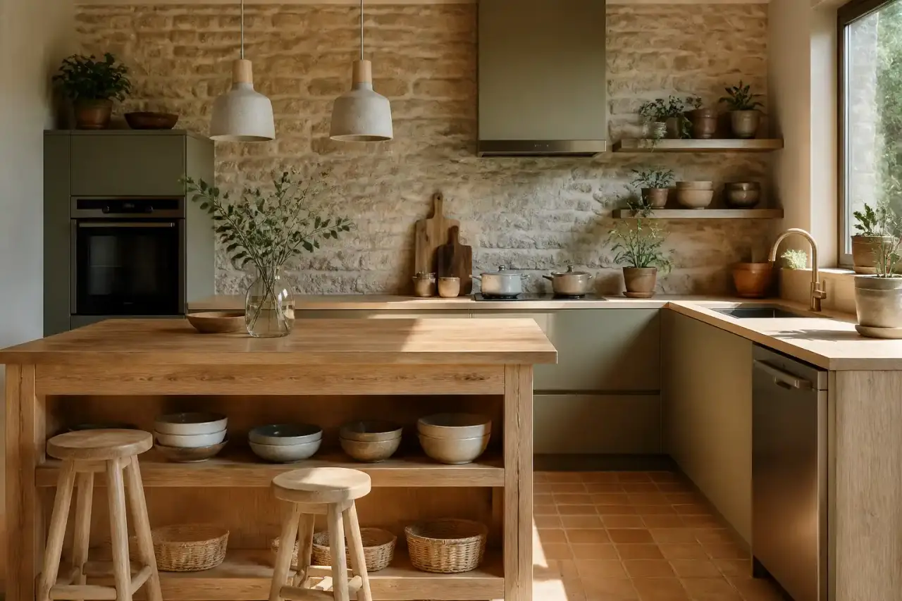 Intérieur minimaliste en rénovation avec matières brutes et lumière naturelle