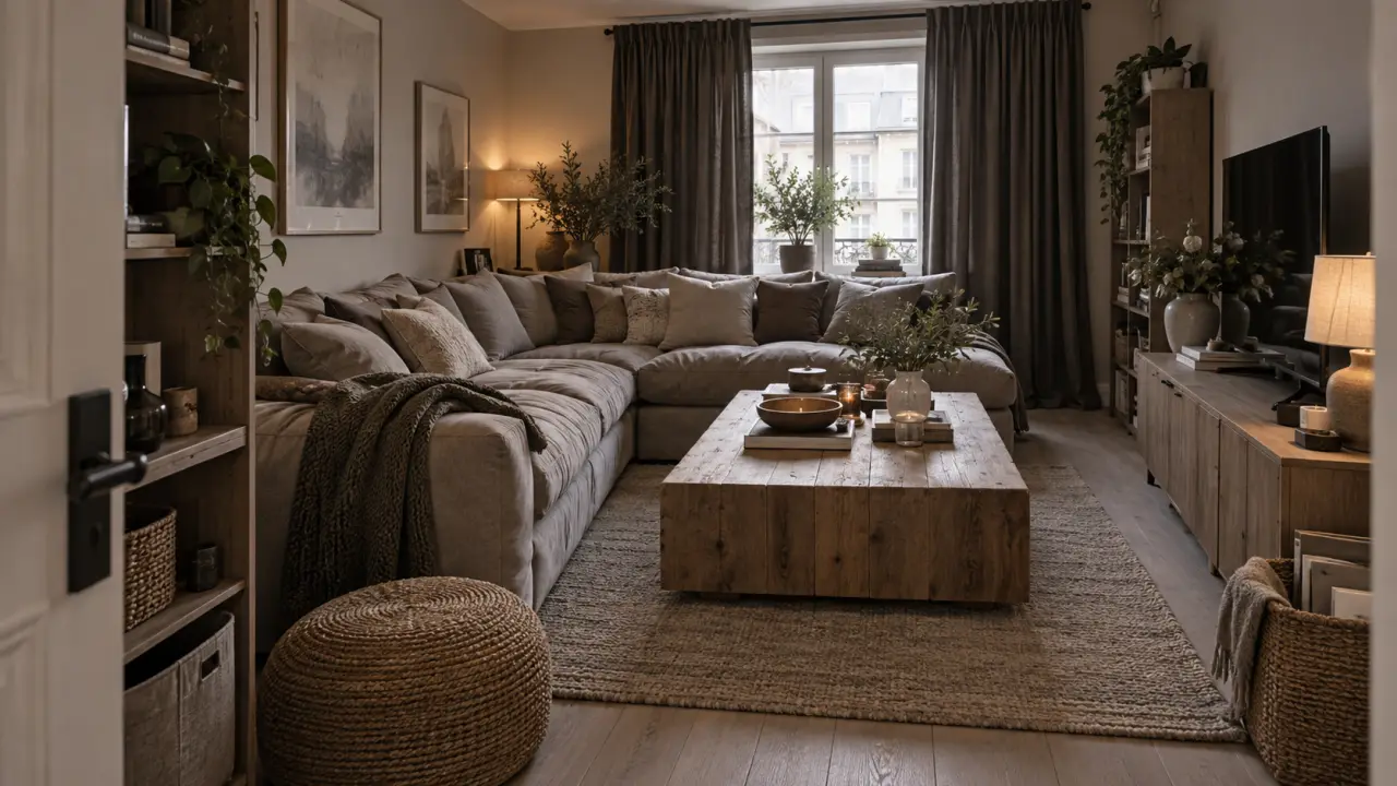 Intérieur contemporain minimaliste avec mobilier sobre et lumière naturelle