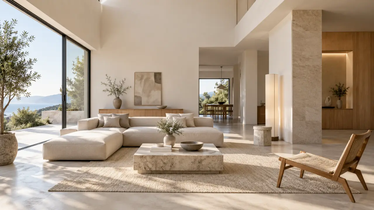 Intérieur contemporain minimaliste éclairé par une lumière naturelle